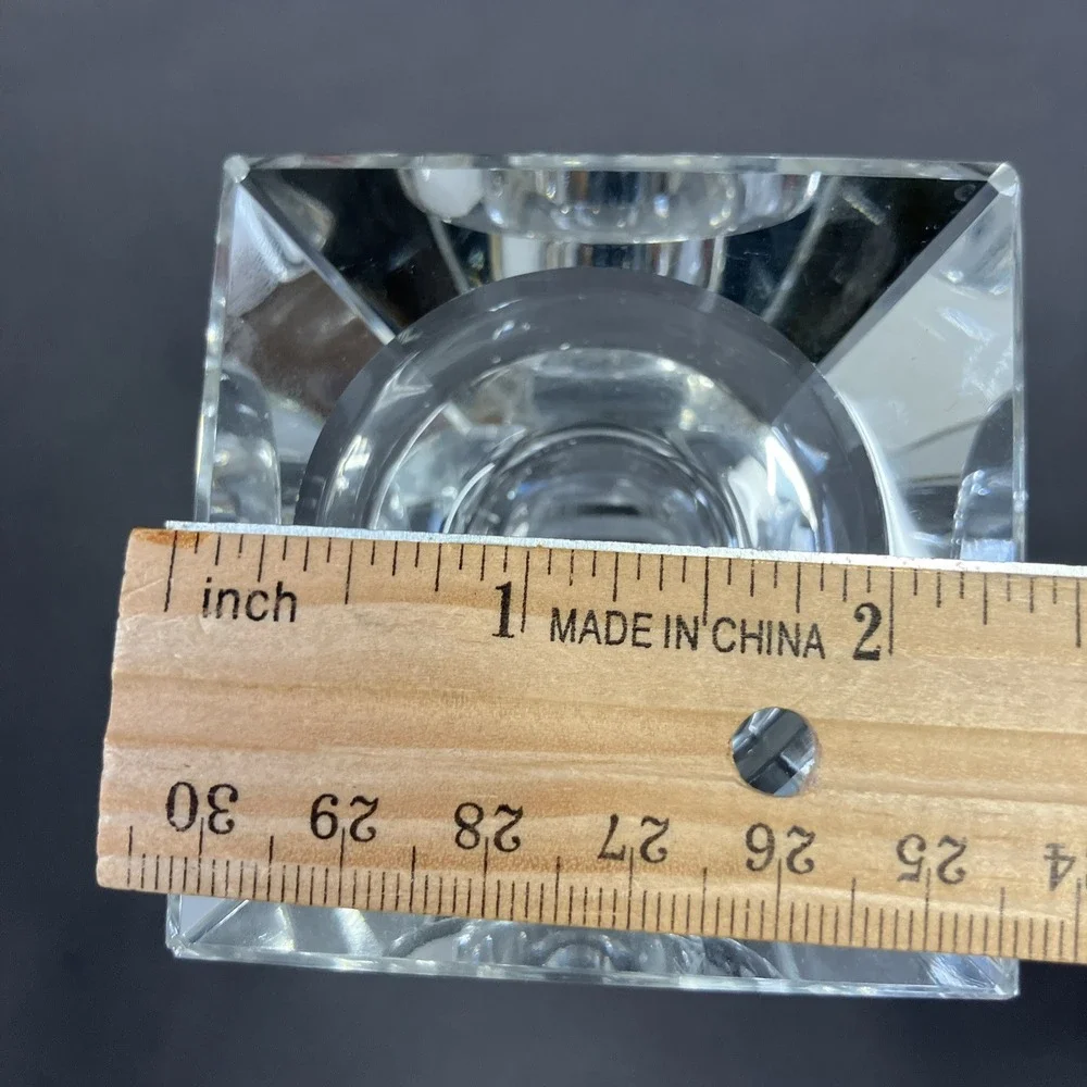 2 - Modern Glass Taper & Tealight Candle Holders /Square Block Contemporary/Flaw
